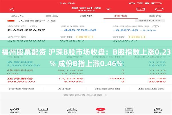 福州股票配资 沪深B股市场收盘：B股指数上涨0.23% 成份B指上涨0.46%
